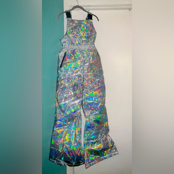 CLUBXX Pants - holographic ski bib size Medium #CLUBXX